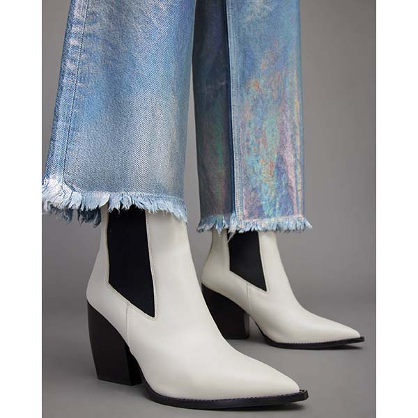Allsaints Australia Womens Ria Pointed Leather Heeled Boots White AU15-048